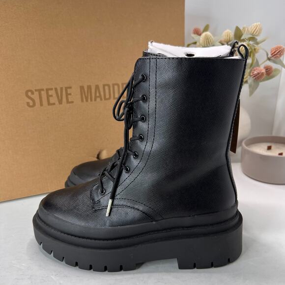 Steve Madden Mansel Platform Lace Up Combat Boots Lug Sole Black Women's 7M - Picture 1 of 12